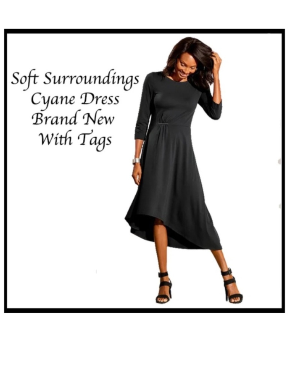 Soft Surroundings Cyane Dress - Black - High/Low hem Knit Midi Dress - Size XL